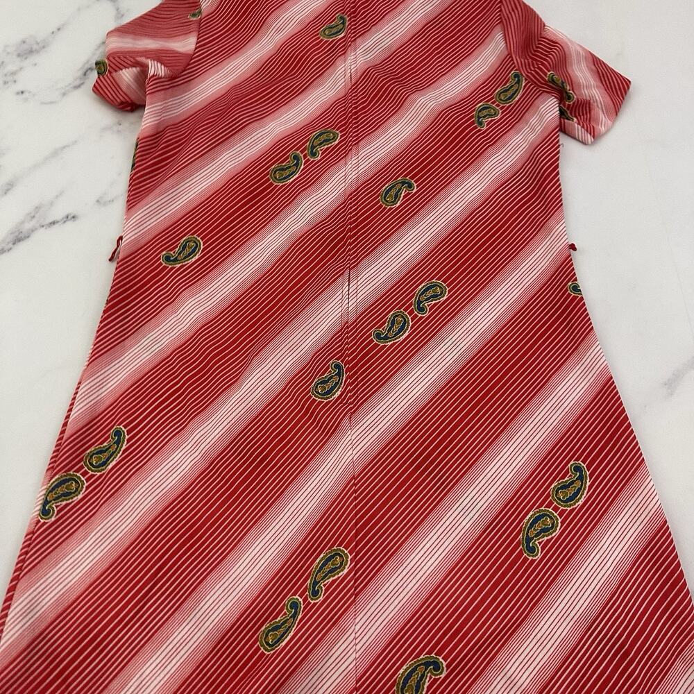 Womens Vintage 80s Shift Dress Size L Red Stripe Paisley Floral Midi Stretch - Picture 11 of 12